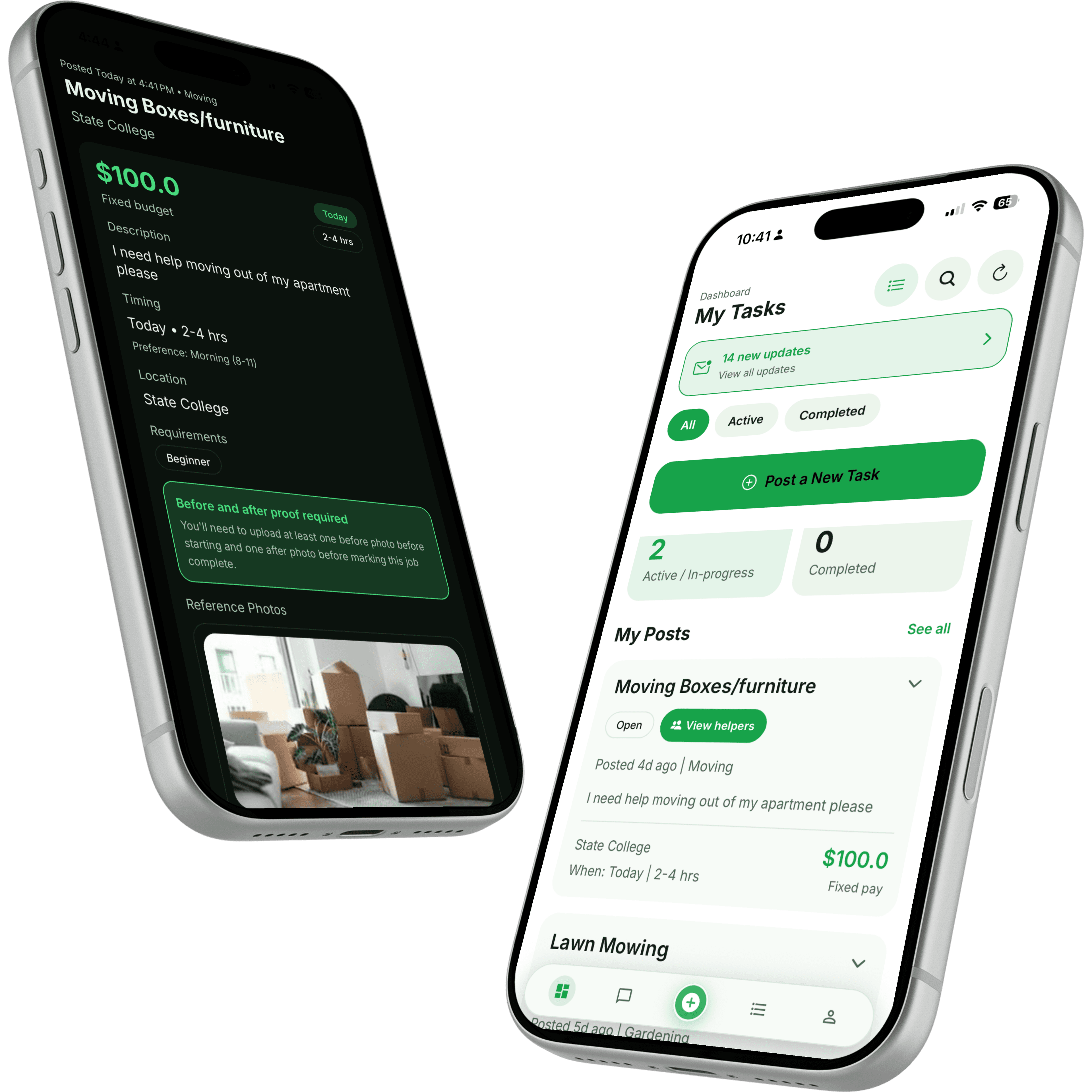 Taskr app preview shown on two phones